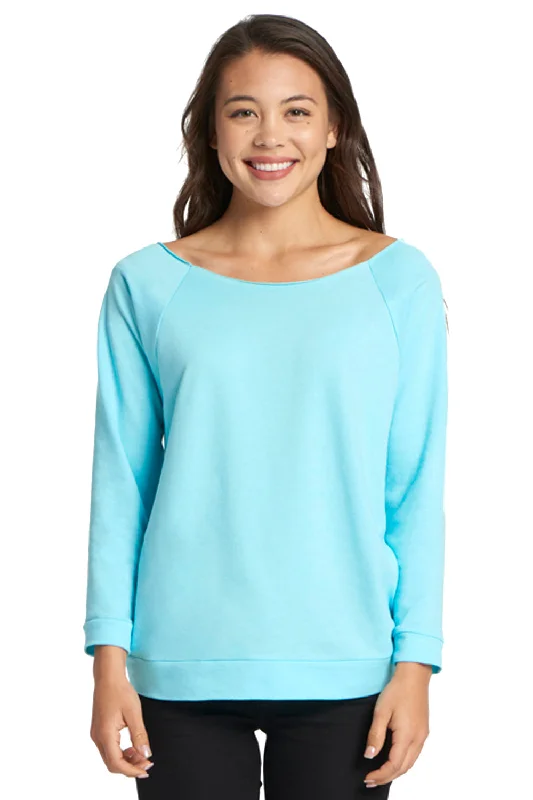 Fresh Wear Next Level Womens French Terry 3/4 Sleeve Wide Neck T-Shirt - Cancun Blue - Closeout