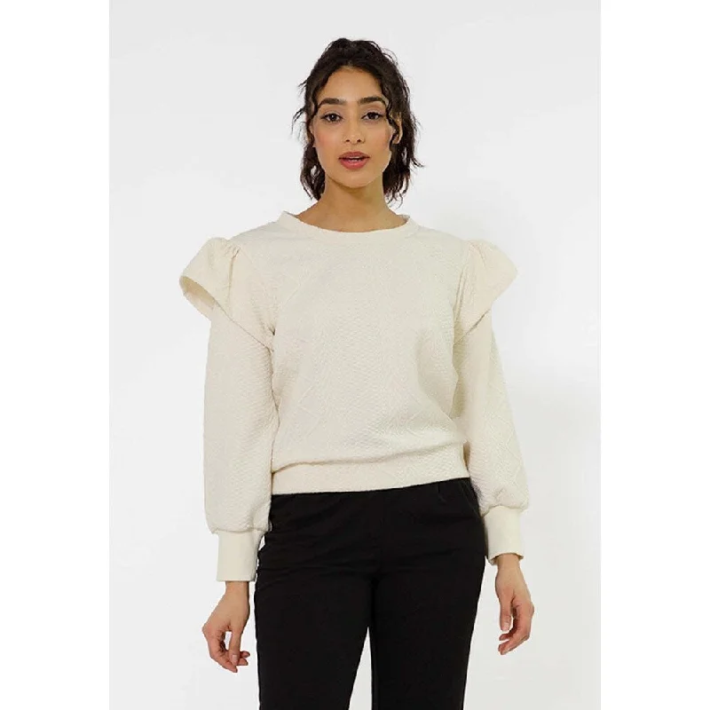 Party Wear Leota Women's Ashley Ruffle Shoulder Sweatshirt White