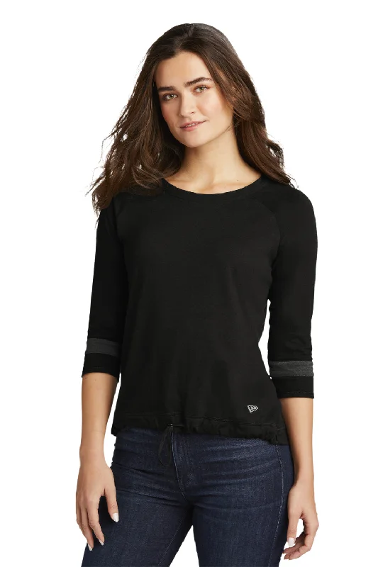 Design And Tailoring New Era Womens Moisture Wicking 3/4 Sleeve Crewneck T-Shirt - Black/Graphite Grey