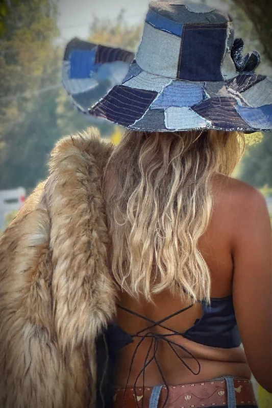 Comfortable Series Soulful Hippie Sun Hat - Blue Denim Patchwork