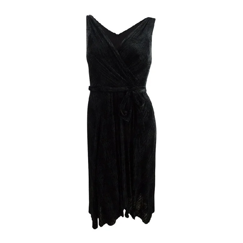 Trends DKNY Women's Velvet Burnout Belted Wrap Midi Dress