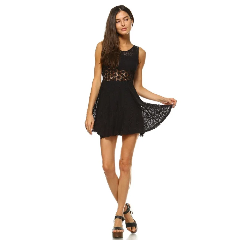 Fashion Wear White Mark Fit and Flare Crochet Lace insert Dress