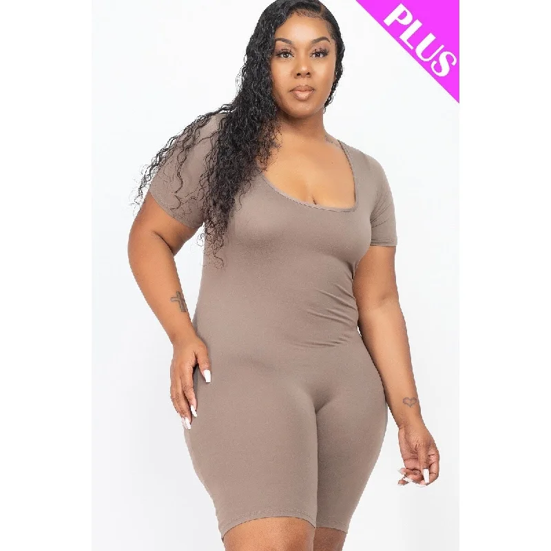 Easy Fashion Plus Size Short Sleeve Bodycon Romper