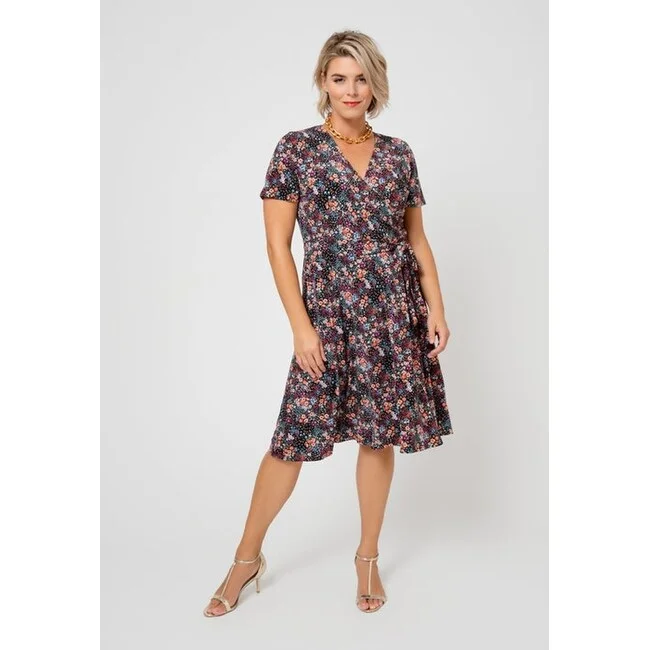 Design Perception Leota Women's Perfect Wrap Cap Sleeve Dress Black