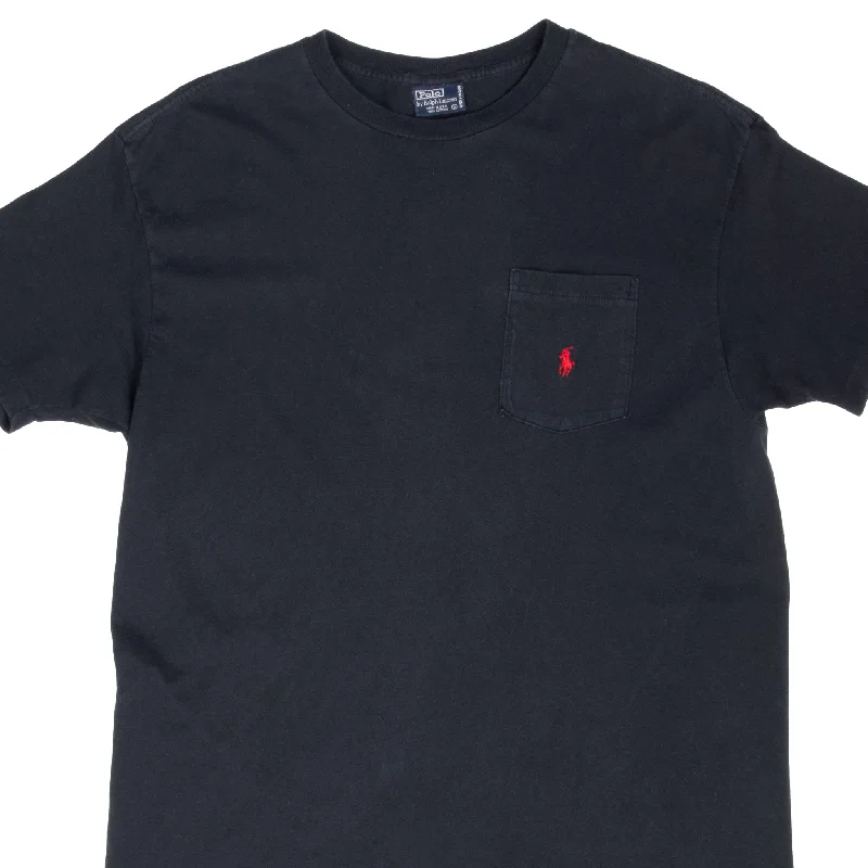 Retro Design VINTAGE POLO RALPH LAUREN CLASSIC BLACK POCKET TEE SHIRT 1990S MEDIUM MADE USA