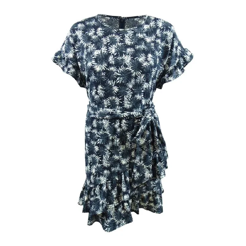 Fashion Classic MICHAEL Michael Kors Women's Palm Ruffle-Sleeve Dress (XL, Chambray)