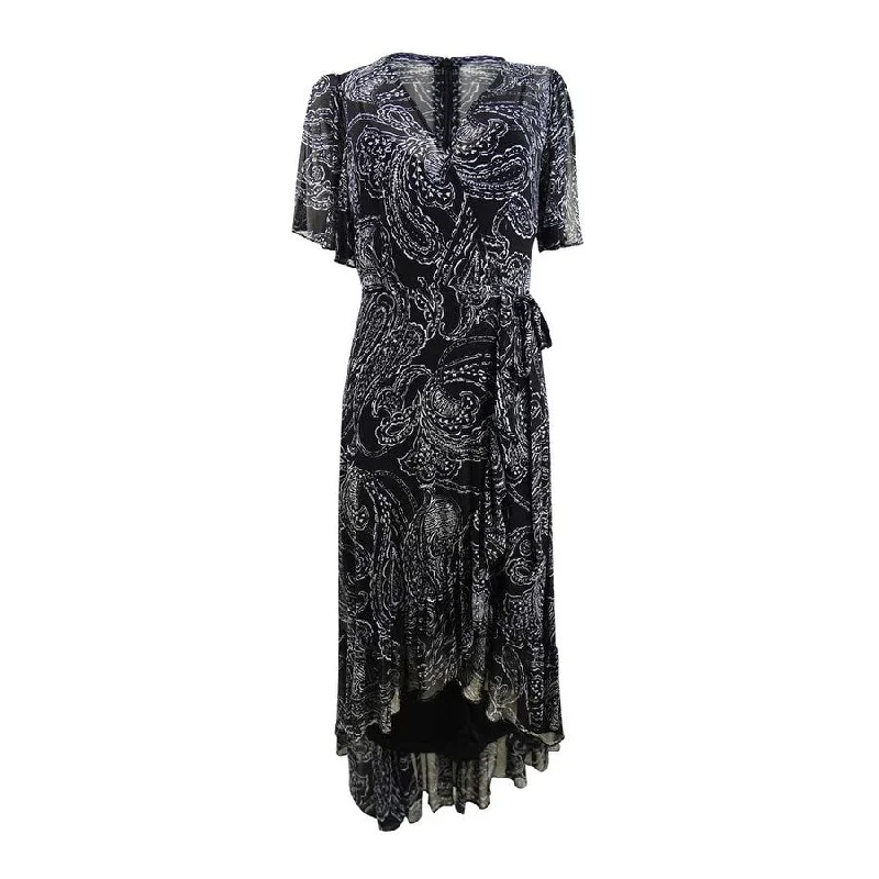 Relaxed Wear Calvin Klein Women's Flutter-Sleeve Faux-Wrap Dress (2, Black/Cream)