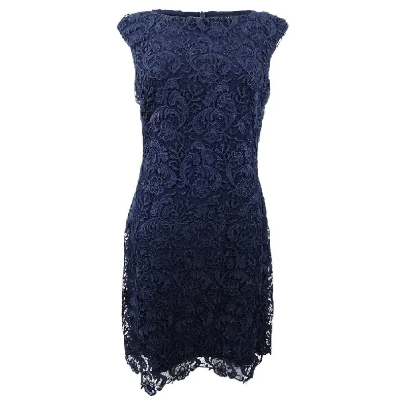 Modernism Lauren by Ralph Lauren Women's Floral Lace Sheath Dress (6, Lighthouse Navy)