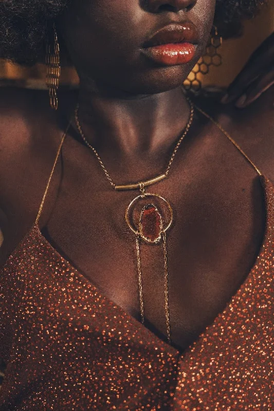 Must-have For Fashion Soul Sister - Out of the Woods Orb- Jasper 18kt  drop chain necklace