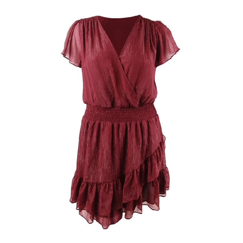 Goddess Style MICHAEL Michael Kors Women's Printed Wrap Dress (XL, Dark Ruby)