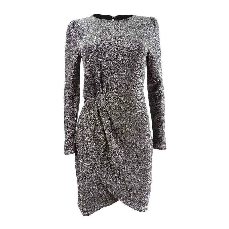 Embroidery Design Michael Michael Kors Women's Lurex Wrap Skirt Dress (L, Black/Silver)