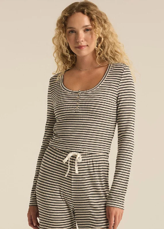 Retro Prints Constance Stripe Long Sleeve Top - Light Oatmeal Heather