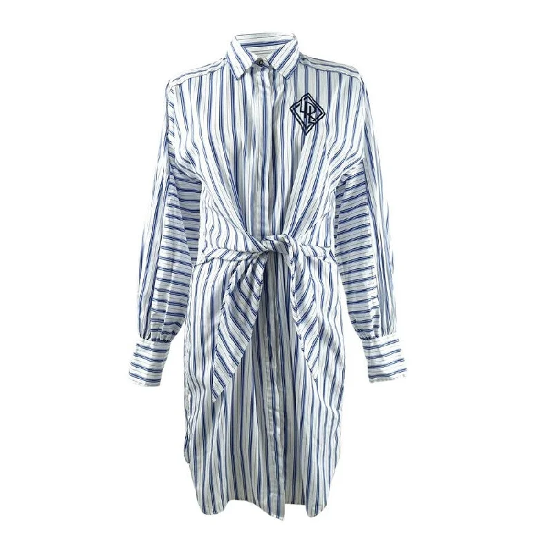 Elegant Comfort Lauren Ralph Lauren Women's Striped Broadcloth Shirtdress (4, Blue/White)