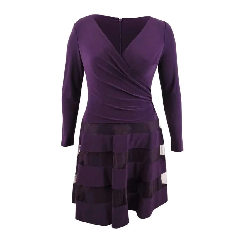 Basic Version Lauren Ralph Lauren Women's Tulle-Trim Jersey Dress (12, Purple)