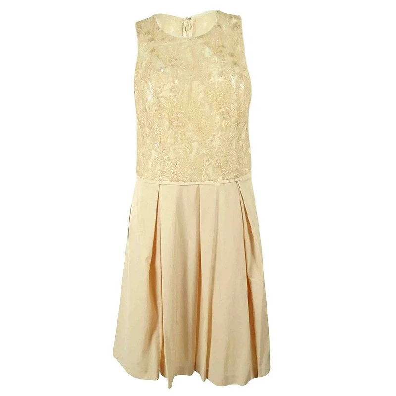 Elegant Classic Lauren Ralph Lauren Women's Sleeveless Sequined Pleated Dress 2, Blush