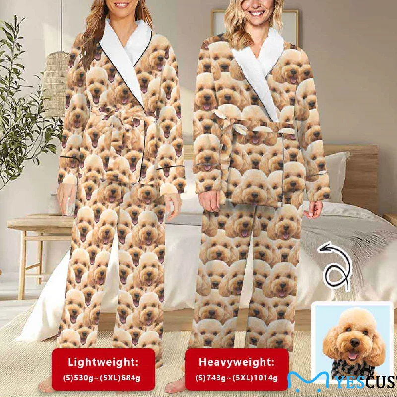 Windbreaker fashion Custom Seamless Photo 2 Piece Loungewear Set Personalized Women's Long Sleeve Tie Waist Pocket Flannel Pajama Set