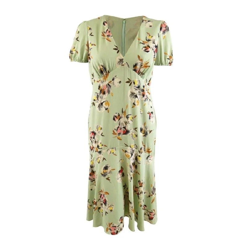 Cozy Fit Wear Lauren Ralph Lauren Women's Floral Crepe Puff-Sleeve Dress (16, Sage/Pink Multi)