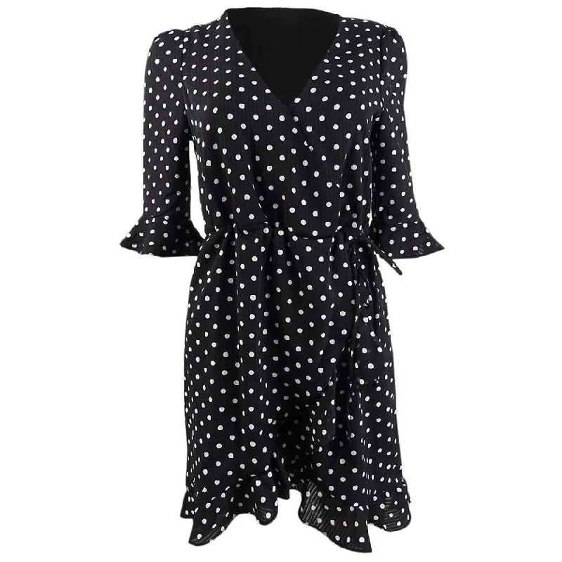 All-Day Comfort Q & A Women's Dot-Print Surplice Faux-Wrap Dress
