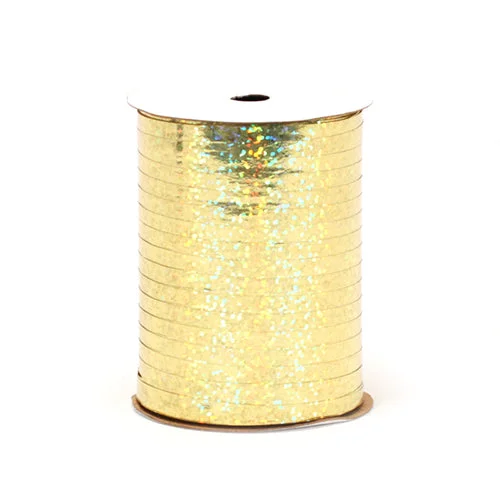 Sports Zipper Style 3/16 INCH HOLOGRAPHIC CURLING RIBBON - GOLD (100 YDS.)