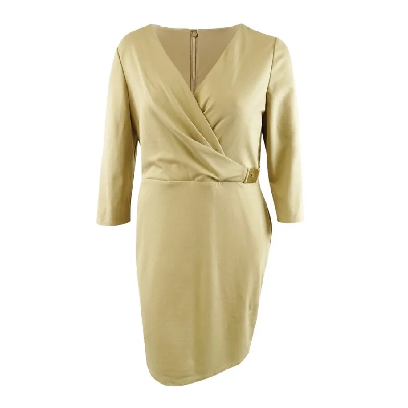 Casual Style Lauren Ralph Lauren Women's Ponte Three-Quarter-Sleeve Dress (4, Tan)