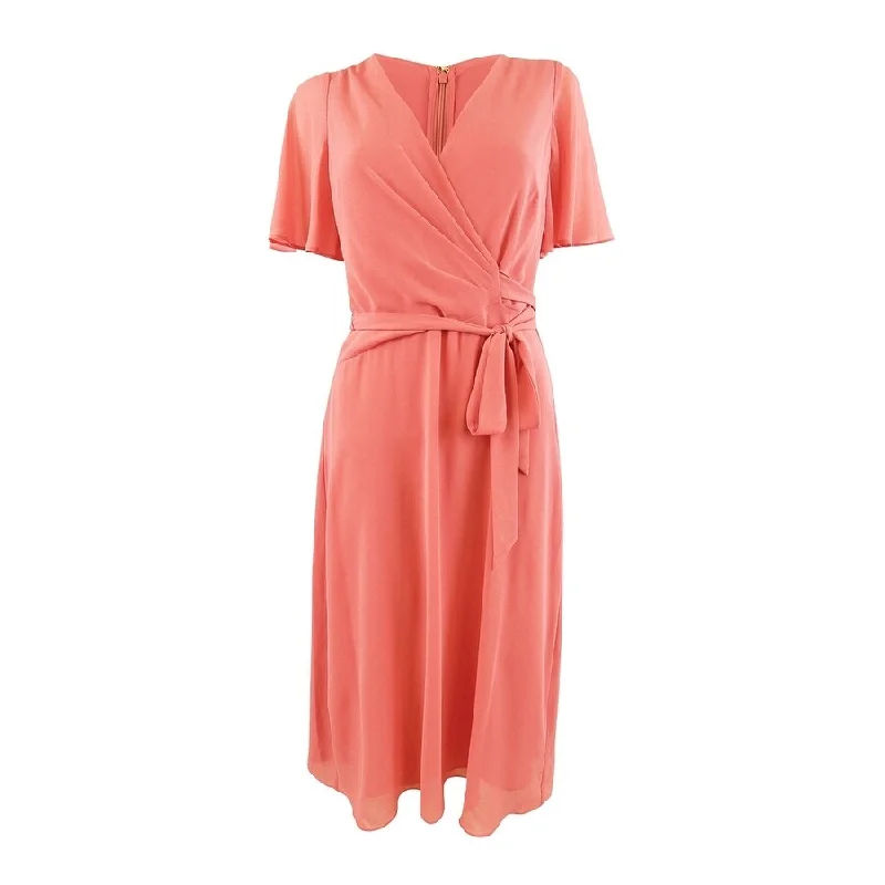 High-end Design Lauren Ralph Lauren Women's Georgette Flutter-Sleeve Dress (10, Sky Red)
