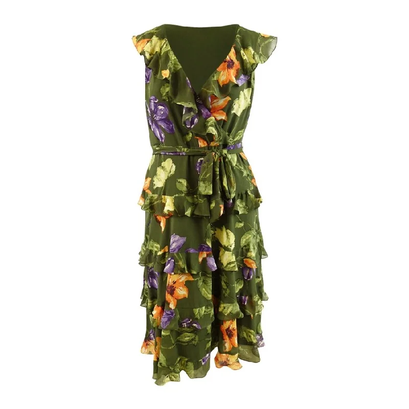 Comfortable Dresses Lauren Ralph Lauren Women's Surplice Georgette Midi Dress (14, Farm Olive)