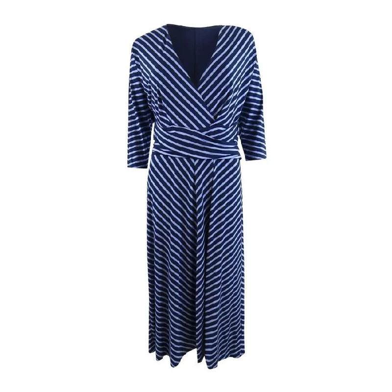 Noble And Elegant Lauren Ralph Lauren Women's Striped Jersey Dress (8, Navy/Blue)