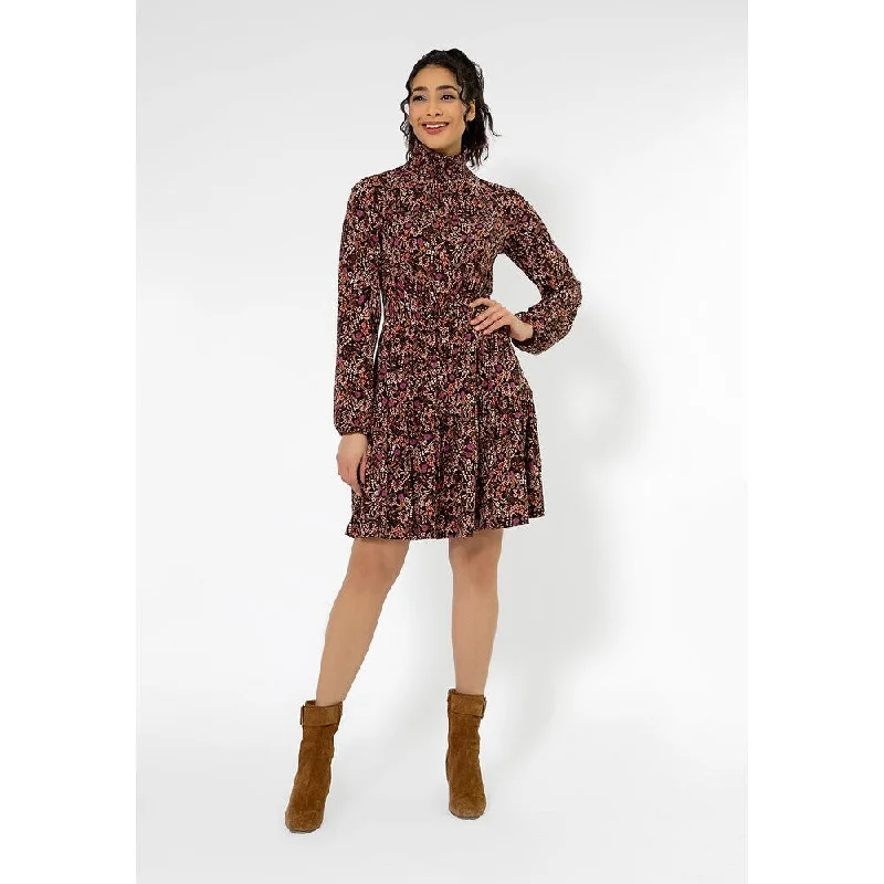 Personalized print Leota Women's Long Sleeve Olive Boho Jersey Tiered Dress Red