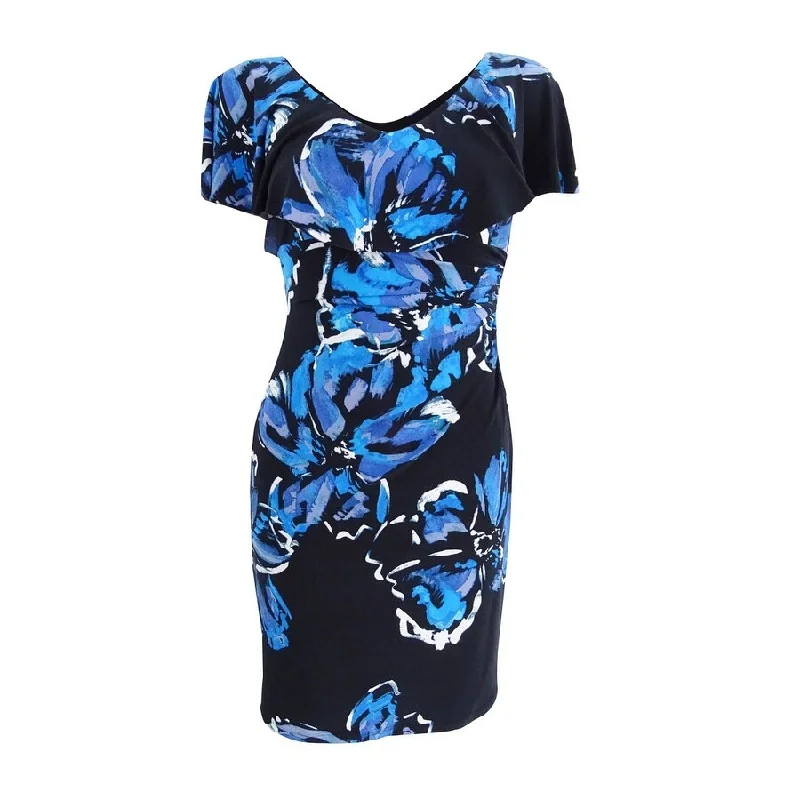 Slim Fit Lauren by Ralph Lauren Women's Ruffled Overlay Sheath Dress