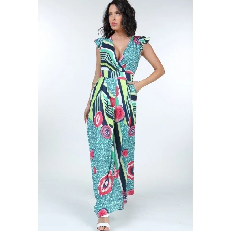 Fashion Pioneer Ruffle Sleeve Surplice Jumpsuit