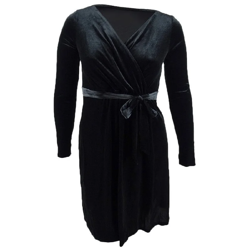 Personalized Series Anne Klein Women's Velvet Wrap Dress (L, Black)