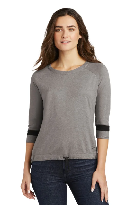 Relaxed Dresses New Era Womens Moisture Wicking 3/4 Sleeve Crewneck T-Shirt - Shadow Grey/Black