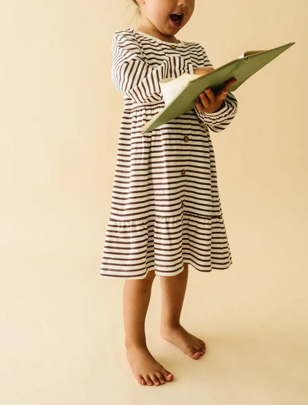 Eye-catching Personality Organic Tiered Dress | Plum Stripes