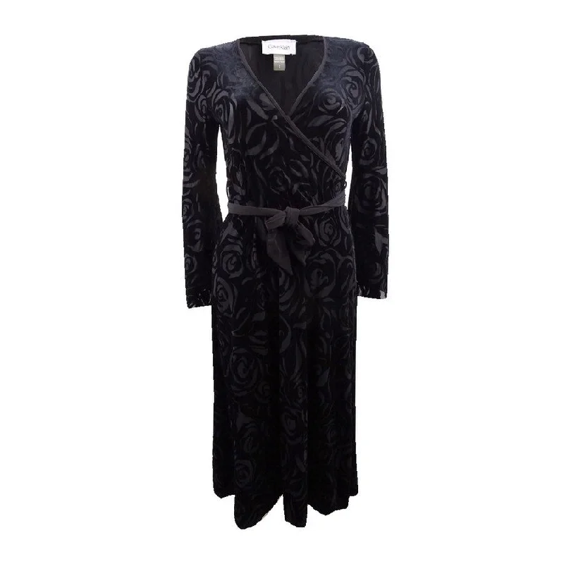 Elegant Outline Calvin Klein Women's Burnout Velvet Faux-Wrap Midi Dress