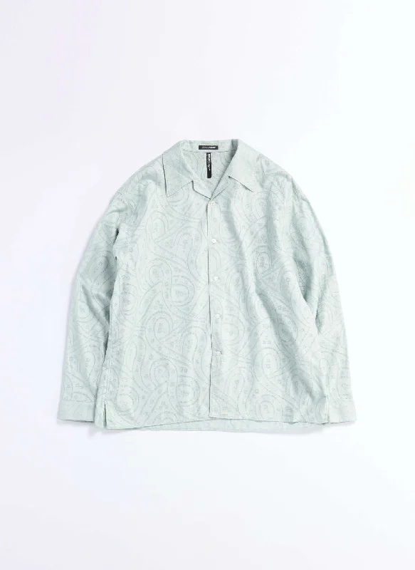 Relaxed Style Dyed Cotton Leno Open Collar Long Sleeve Shirt