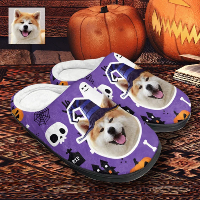 Classic Choice Halloween Custom Face Purple Cotton Slippers For Adult&Kids Personalized Non-Slip Slippers Warm House Shoes