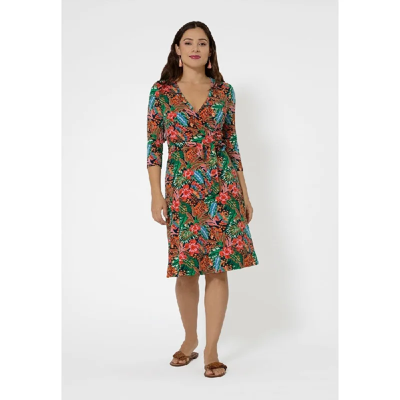 Design sense Leota Women's 3/4 Sleeve Perfect Wrap Dress Multi