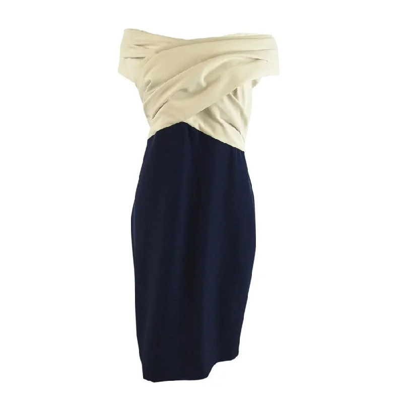 Tropical Style Lauren Ralph Lauren Women's Crepe Off-the-Shoulder Dress (12, Cream/Navy)