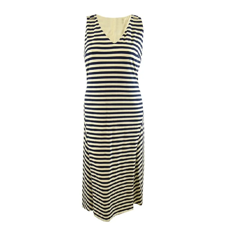 Comfortable Fashion Lauren Ralph Lauren Women's Stretch Cotton-Blend Dress (14, Navy/Cream)