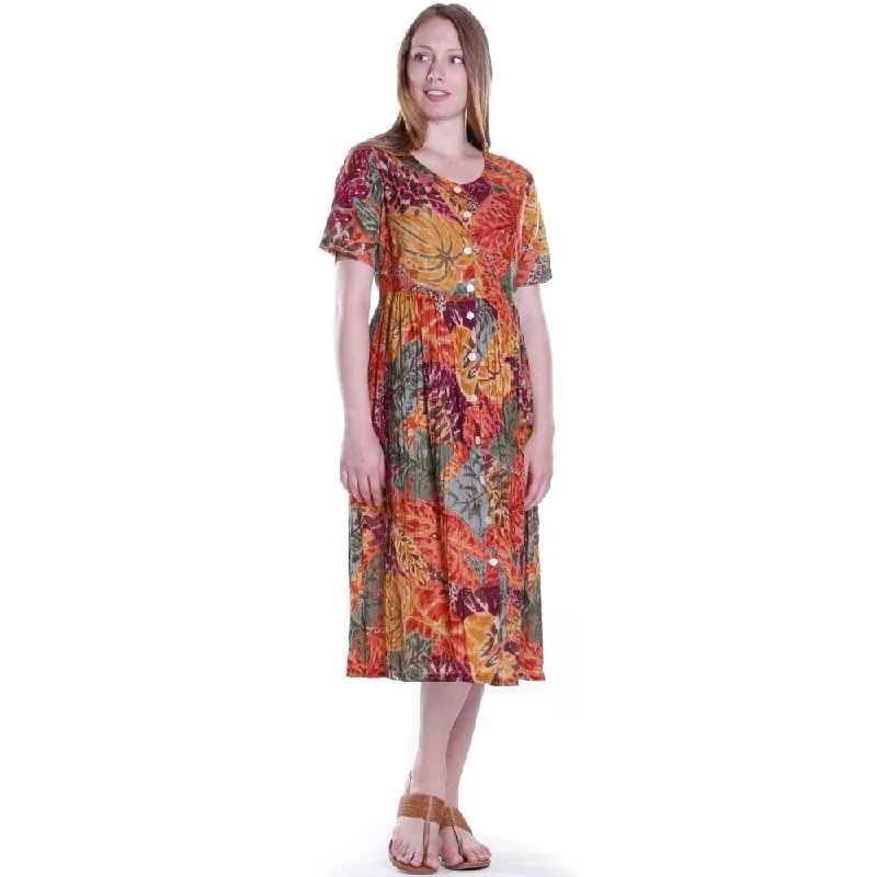 Unique Prints La Cera Women's Button-Up Printed Rayon Dress