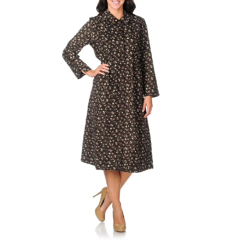 Free And Casual La Cera Women's Brown Floral Print Corduroy Dress