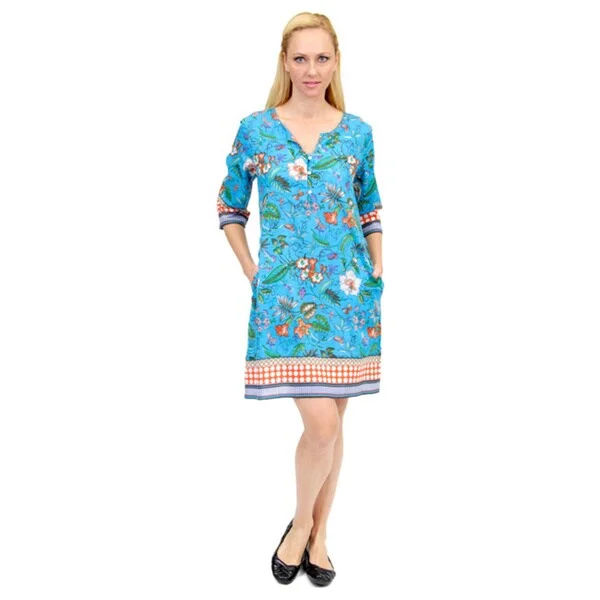 Minimalism La Cera Women's 3/4 Sleeve Border Print Dress