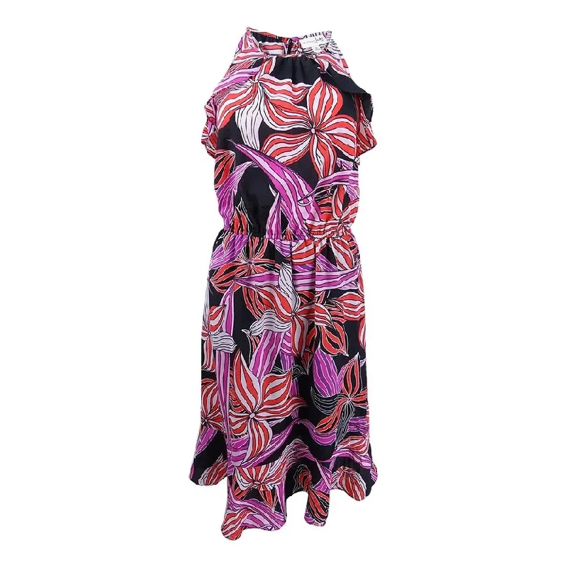 Modern Chic Maison Jules Women's Printed Halter Midi Dress (S, Black Combo)