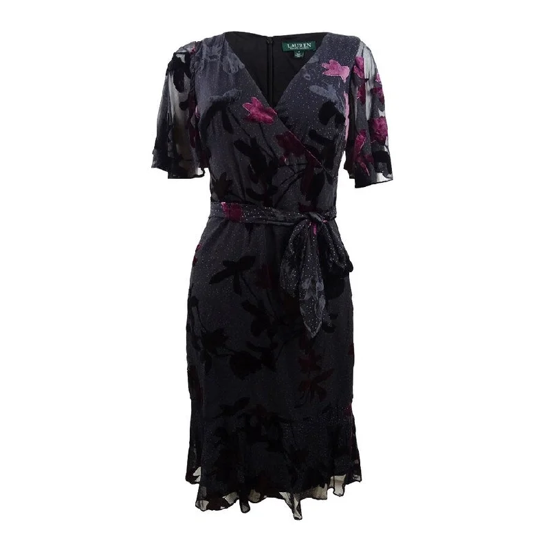 Fashionable And Versatile Lauren by Ralph Lauren Women's Burnout Velvet Wrap Dress