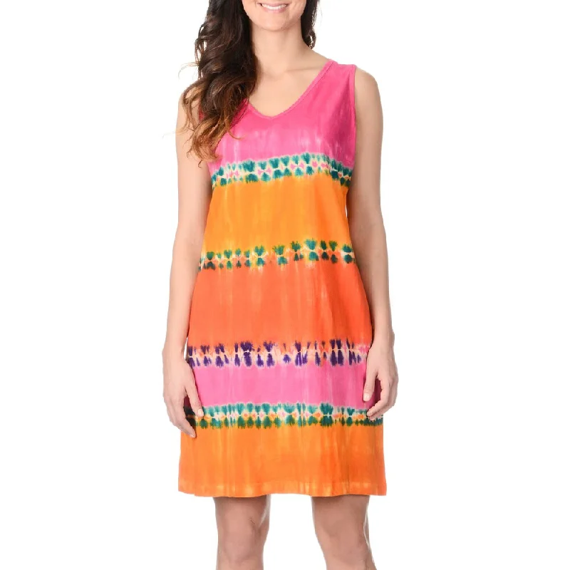Playful Style La Cera Women's Coral Tie-dye Tank Dress