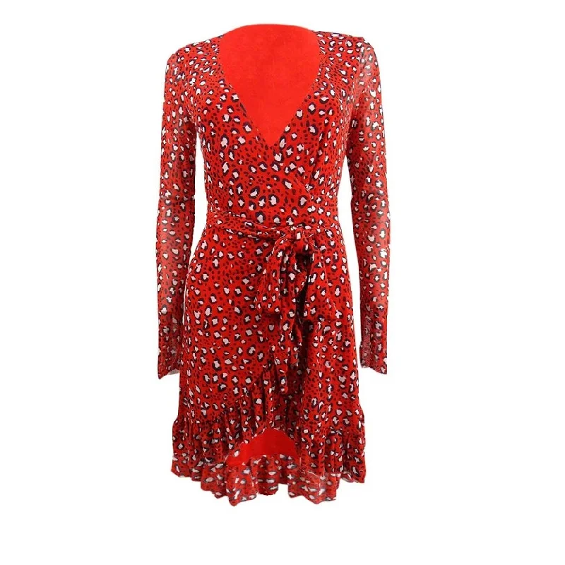 Sports Trend Sanctuary Women's Emma Ruffled Wrap Dress (XXS, Red Leopard)