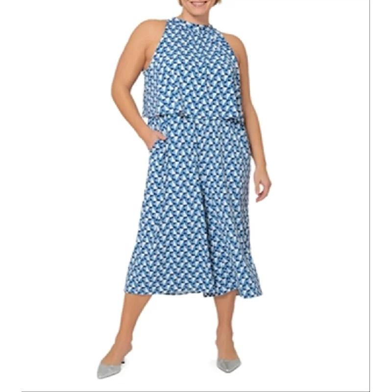 Low-key Luxury Leota Women's Skyler Floral Cropped Wide Leg Jumpsuit Blue Size 1X