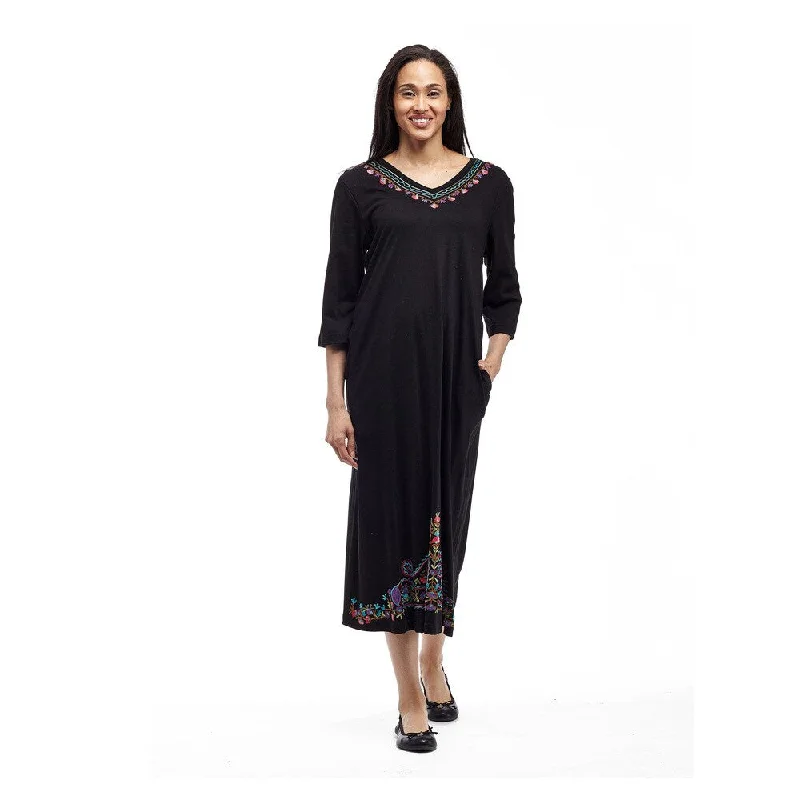 Sports Fashion La Cera Women's 3/4 Sleeve V-Neck Embroidered Dress