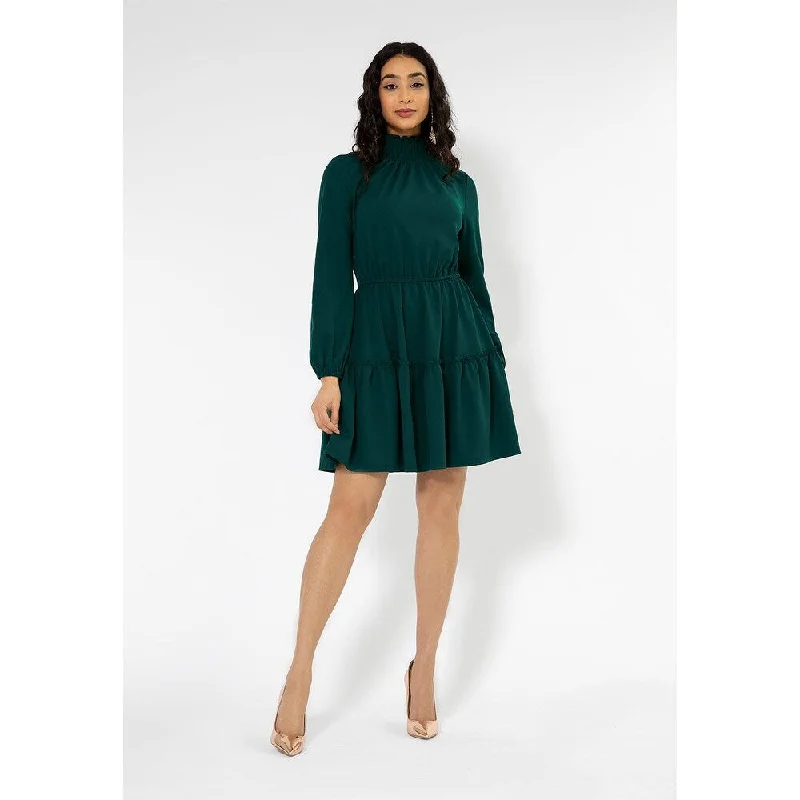 Energetic Leota Women's Long Sleeve Olive Boho Jersey Tiered Dress Green