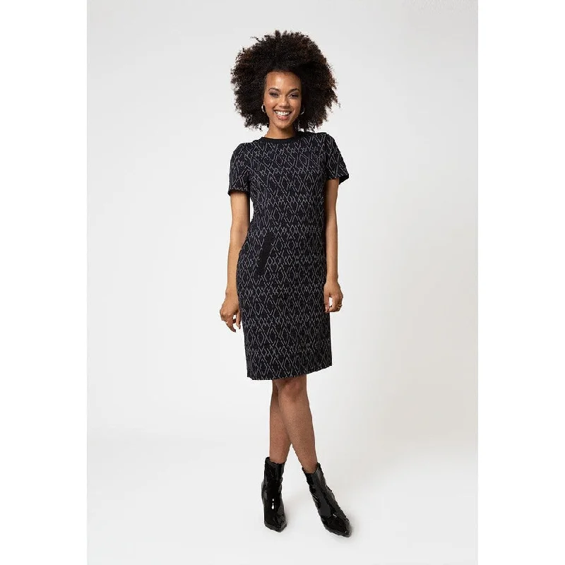 Multi-functional style Leota Women's Short Sleeve Maddie Dress In Diamond Lines Luxe Jacquard Black